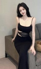 Para mujeres Nuevo Moda Sexy Espalda Sin Espalda Eslinga Encaje Empalme Cintura Alta Abertura Vestido Largo