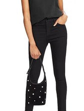 Nuevo con etiquetas Bolso Cubo de Hombro Veronica Barba Pequeño Gamuza Adornado con Cristal Negro