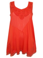 VESTIDO TÚNICA MUJER NARANJA ADORNADO CON CUENTAS CORNELLI ENCAJE RIBETE