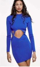 ZARA NUEVO VESTIDO DE PUNTO CORTO RECORTADO MUJER AZULADO Talla S #lx B/ed