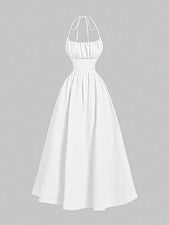 Maxivestido romántico sin espalda para mujer en blanco