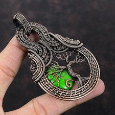 Colgante Árbol de la Vida Envuelto Alambre Turquesa Verde Cobre Natural Joyería Cobre