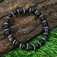 Natürliche Blau Sandstein Edelstein Rund Perlen Chakra Dehnbar Armband 19cm 8mm
