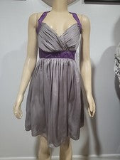 Mini Vestido Miss Closet Pequeño Damas Gris Púrpura Seda Informal Fiesta Cóctel Nuevo con Etiquetas #C