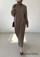 Vestido pulóver tejido manga larga cuello alto mezcla cachemir de moda para mujer
