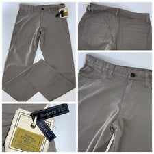 Pantalones chinos vintage 1946 corte moderno 35x34 para hombre algodón tostado elástico nuevos con etiquetas YGI W4-199