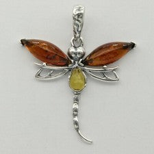 Colgante Genuino Multicolor Libélula Ámbar Báltico PLATA ESTERLINA 925 #2844