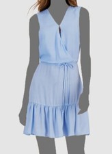 Vestido mini calce y acampanado azul cuello en V para mujer $90 Inc International Concepts talla M
