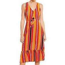 Vestido midi a rayas Gianni Bini para mujer Stella dobladillo con volantes talla S ropa de resort viaje