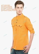 Hombres Kurta Ropa India Moda Camisa Hombre Corto Kurta Algodón India Vestido