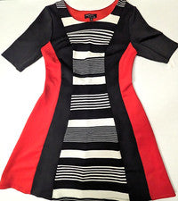 Vestido midi Signature by Robbie Bee para mujer colorblock negro/rojo/blanco TALLA M NUEVO CON ETIQUETAS