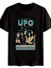 Camiseta Gráfica Retro] Camiseta Gráfica Estilo Retro Para Hombre Negra UFO Tour | Poliésteres