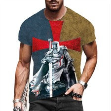 Camiseta Hombres Manga Corta Rojo Cruz Gris Amarillo Guerrero Estampado Gráfico