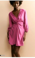 Vestido para mujer H&M detalle torcido Fuscia talla grande mangas 3/4 informal elegante
