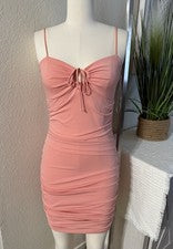 Mini Vestido Moda Boutique Para Mujer Melocotón Acanalado Correas de Espagueti Talla Mediana