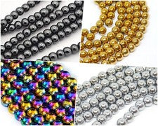 Cuentas de hematita 4/6/8 mm bola 38 cm hebra piedra preciosa negro Rainbow elegir
