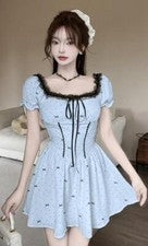 Mujer Nuevo Moda Socialite Retro Lunares Mariposa Encaje Empalme Vestido Corto