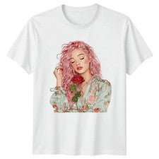Camiseta rosa pelo rosa flor mujer camiseta gráfica unisex top