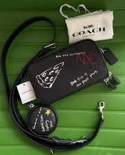 BOLSO BANDOLERA COACH NEGRO/MULTI BOCETO ESTAMPADO DELGADO NUEVO CON ETIQUETAS CON BOLSA CAM96
