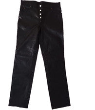 Pantalones de mezclilla de motociclista para hombre de cuero de becerro negro real estilo 501 DISEÑO DE PIEL, talla W33 