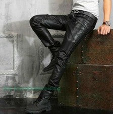 Moda Informal Para Hombres Pantalones de Cuero Cremallera Motocicleta Calce Ajustado Pantalones Punk Lo último