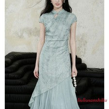 Vestido largo de encaje para mujer cola de pez Cheongsam falda ajustada moda temperamento talla