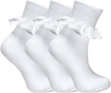 Pack De 3 Calcetines Uniformes Escolares Con Volantes Bebés Niños Niños Pequeños Niñas Blancos