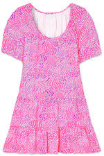 Vestido para mujer - Vestido estampado rosa púrpura - Mini vestido - XL - Jersey algodón