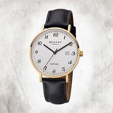 Regent reloj de cuero para hombres F-1230 analógico reloj de pulsera negro correa de cuero URF1230
