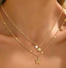 Conjunto de 2 piezas de collar de cadena con concha de mar y estrella de mar sirena en capas
