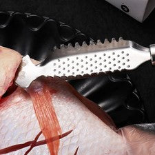 Kitchen Essential 2 piezas acero inoxidable pulido ondulado cobertizo de pescado raspador juego