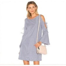 Vestido para mujer Avec Les Filles manga trompeta azul marino blanco a rayas mediano $99 nuevo con etiquetas