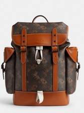 NUEVO CON ETIQUETAS COACH CM386 Mochila Enganche Estampado Caballo y Carruaje en Cuero Trufa Marrón