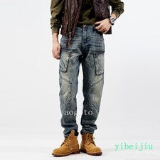 Pantalones de mezclilla para hombre otoño ropa de trabajo personalizada jeans cónicos retro harén moda