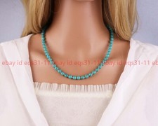 Gargantilla collar de piedras preciosas con cuentas turquesa Kingman Arizona azul redondo de 4 mm joyería