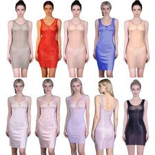 Ropa interior de mujer vestido puro red ropa de dormir brillante minivestido cuello redondo