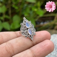 Anillo de plata esterlina 925 con piedras preciosas de luna arco iris hecho a mano joyería anillo regalo
