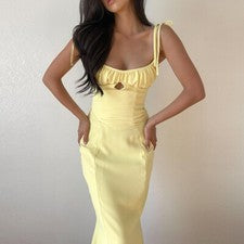 Sexy Vestido Halter Para Mujer Moda Tendencia Informal Color Sólido Simple Ajustado Plisado