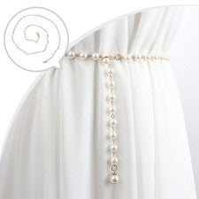 Damen Wei? Perlenkette G��rtel Verstellbar 112cm Sommerkleid Mode Accessoire