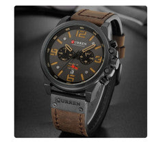 Montre militaire Curren avec bracelet en cuir et cadran chronogaphe pour homme