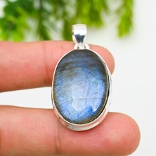 Gemas de Labradorita Azul Natural Plata de Ley 925 Hecho a Mano Colgante Joyería Regalo