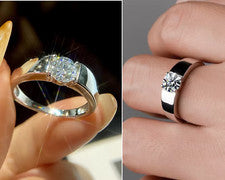 Anillo Moissanita GENUINO 1ct GRA 925 Plata Esterlina Banda Ancha Brillante Unisex Hombres