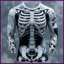 Camisetas Estampado 3D Esqueleto Calaveras Patrón Hombres Manga Larga Informal Moda Camiseta