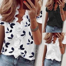 Prendas para el torso Verano Sueltas Damas Blusa Mujer Camiseta Cuello en V Manga Corta Nuevo