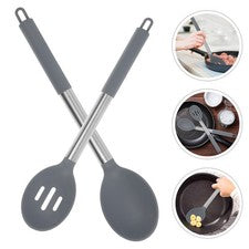 2 piezas utensilios de cocina de silicona cucharas ranuradas para servir utensilios de cocina antiadherentes