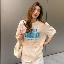 Mujer Verano Moda Letras Figura Estampado Suelto Manga Corta Camiseta Base Top