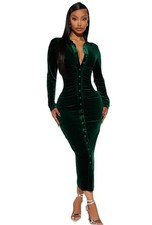 Vestido midi de terciopelo Katie de moda Nova para mujer en verde cazador talla grande