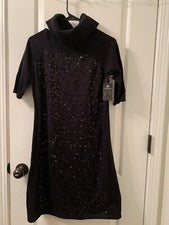 Vestido suéter tejido manga corta negro Esperanza New York para mujer talla pequeña