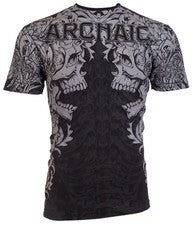 Camiseta Archaic By Affliction Para Hombre DEATH SHOUT Negra Calavera Motociclista M-3XL