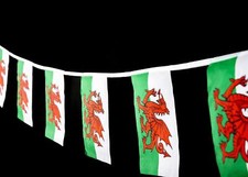 Banderas galesas de 3 m Bunting Gales Dragón Tela Cymru Eurocopa Fútbol Banner Decoración